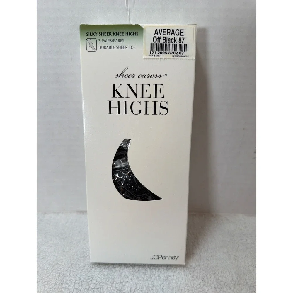 NOS JCPenney Sheer Caress Knee Highs Womens Average‎ Off Black 3 Pairs
